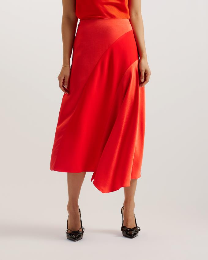 Jupe Ted Baker Asymmetric Satin Midi Rouge Femme | LNJ-77569672